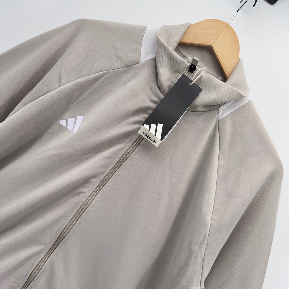 Adidas Sereno Mens XL Beige Aeroready Track Jacket Wonder Alumina White FullZip